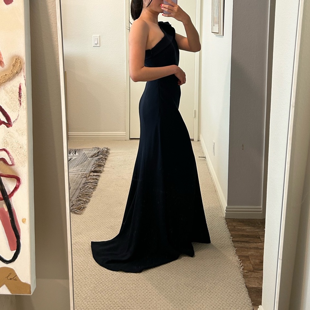 Carmen Marc Volvo navy evening gown one shoulder